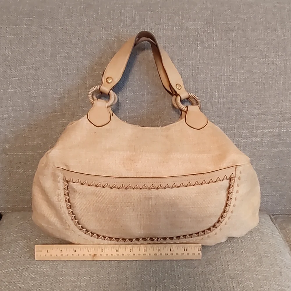 Cole Haan Beige Woven-Front Satchel - Picture 2 of 9